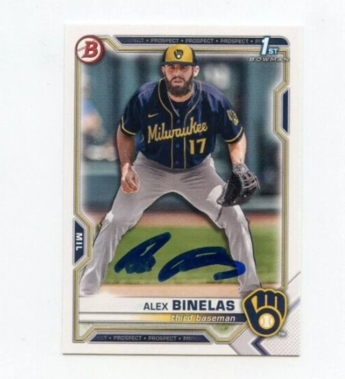 ALEX BINELAS SIGNED 2021 BOWMAN DRAFT BASEBALL CARD AUTO