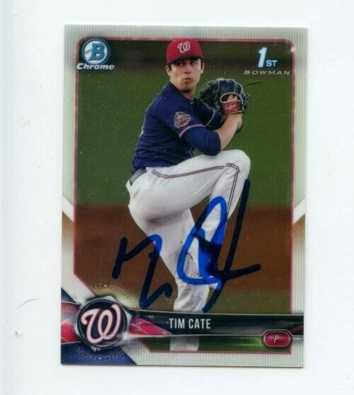 TIM CATE SIGNED 2018 BOWMAN CHROME DRAFT CARD AUTO