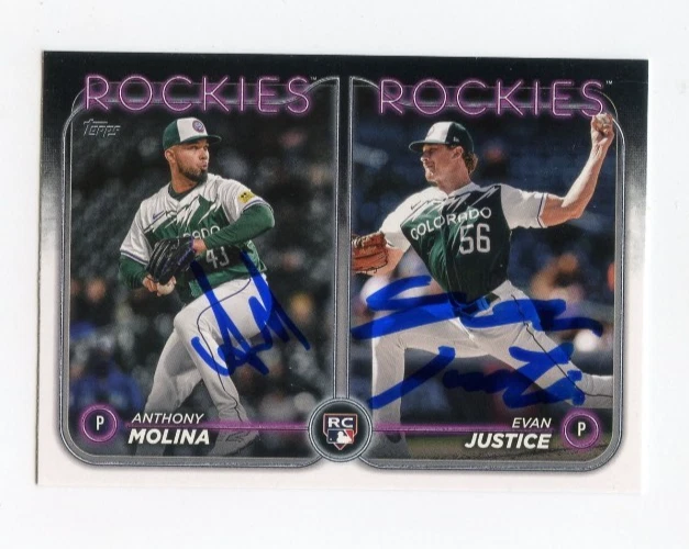 ANTHONY MOLINA EVAN JUSTICE SIGNED AUTOGRAPHED 2024 TOPPS BASEBALL CARD AUTO