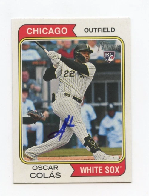 OSCAR COLAS SIGNED AUTOGRAPHED 2023 TOPPS HERITAGE BASEBALL CARD AUTO