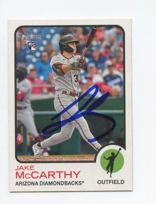JAKE MCCARTHY SIGNED AUTOGRAPHED 2022 TOPPS HERITAGE BASEBALL CARD AUTO