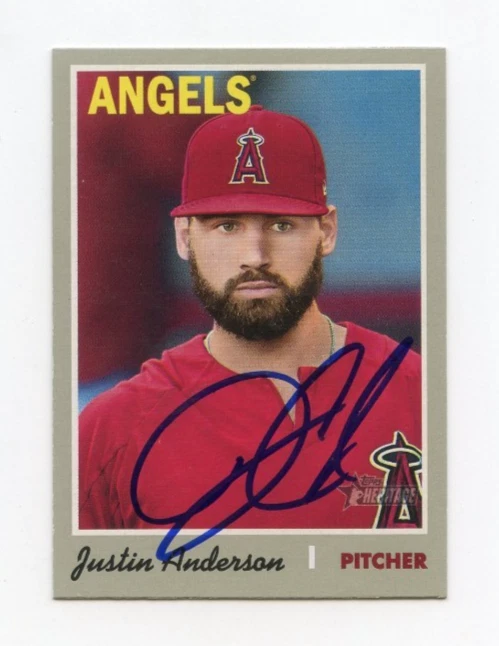 JUSTIN ANDERSON SIGNED AUTOGRAPHED 2019 TOPPS HERITAGE BASEBALL CARD AUTO