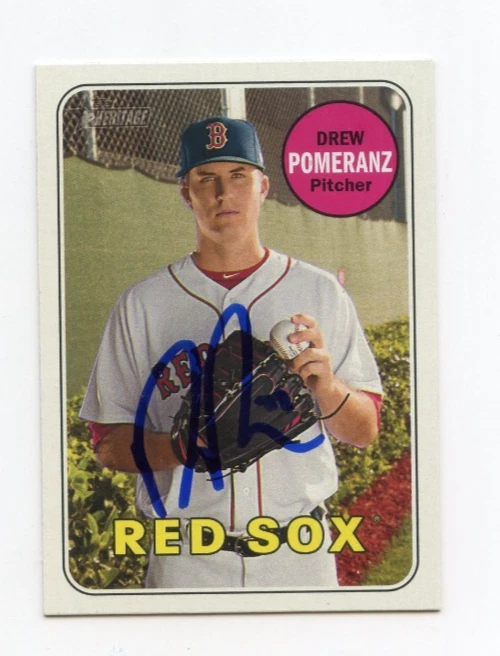 DREW POMERANZ SIGNED AUTOGRAPHED 2018 TOPPS HERITAGE BASEBALL CARD AUTO