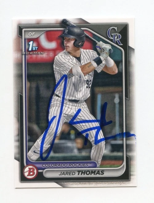 JARED THOMAS SIGNED AUTOGRAPHED 2024 BOWMAN DRAFT BASEBALL CARD AUTO