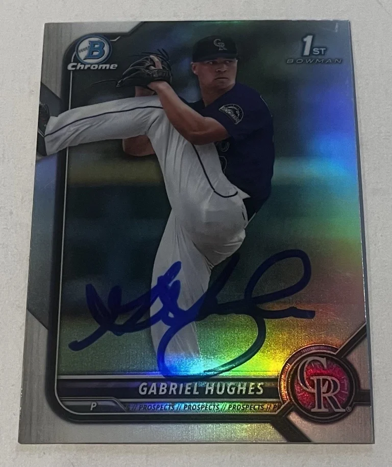 GABRIEL HUGHES SIGNED 2022 BOWMAN DRAFT CHROME REFRACTOR PROSPECTS CARD AUTO