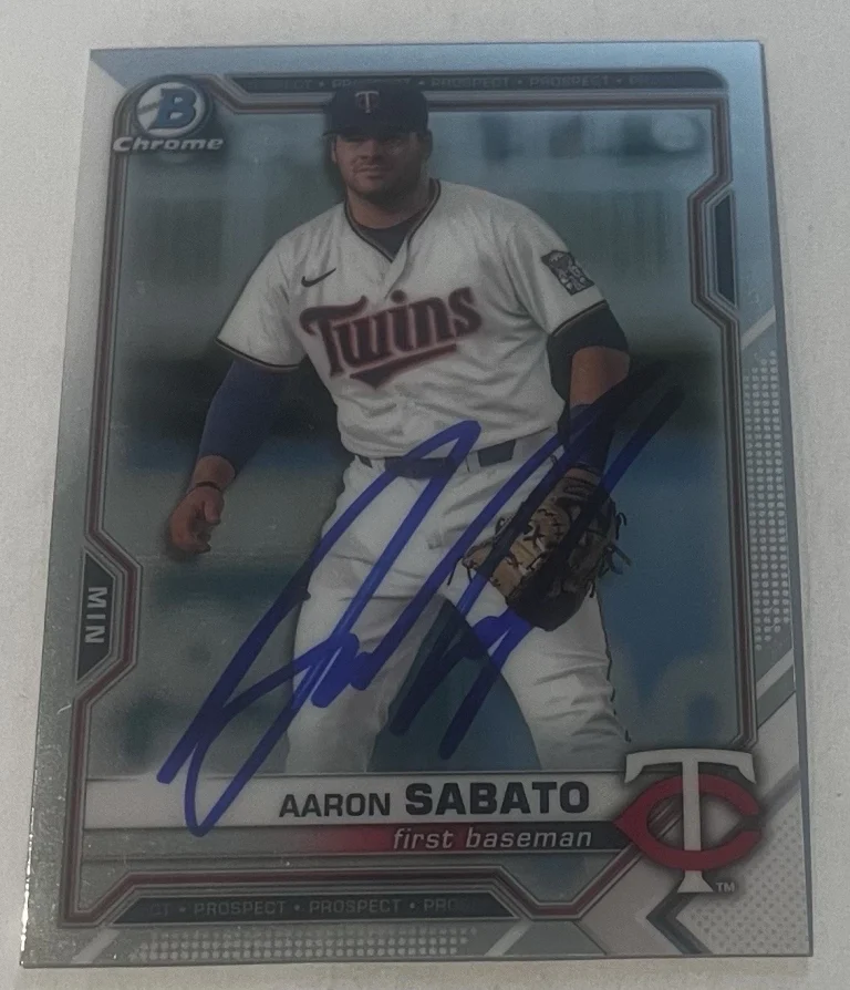 AARON SABATO SIGNED 2021 BOWMAN DRAFT CHROME PROSPECT CARD AUTO