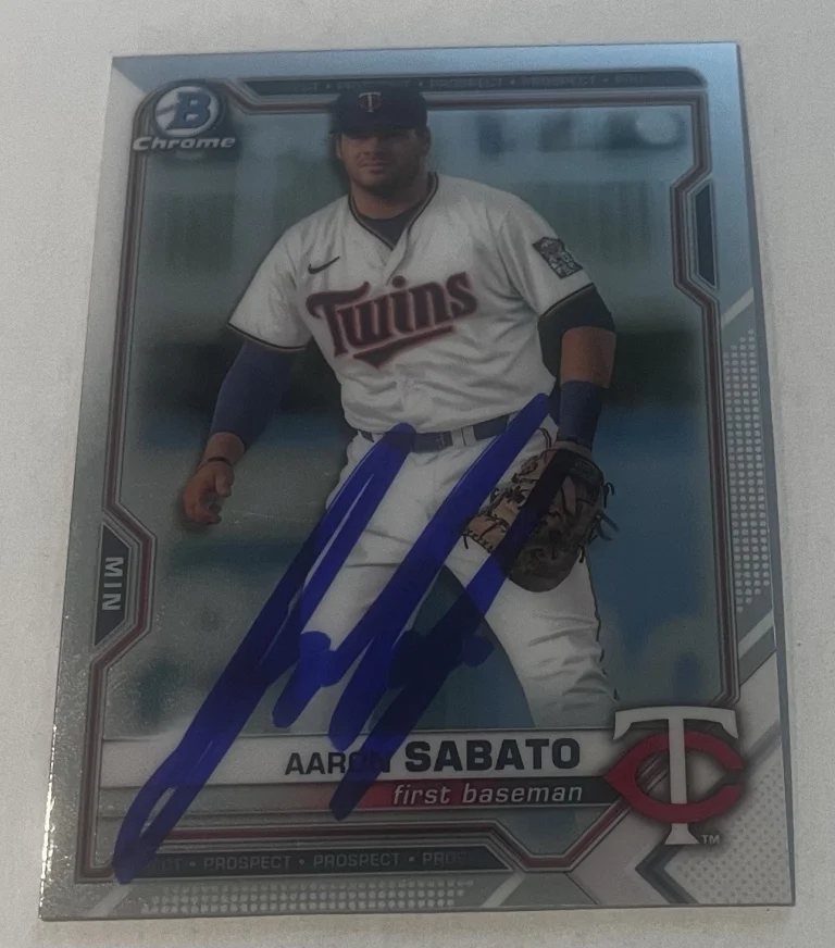 AARON SABATO SIGNED 2021 BOWMAN DRAFT CHROME PROSPECT CARD AUTO