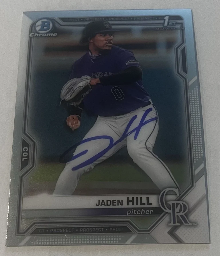 JADEN HILL SIGNED 2021 BOWMAN DRAFT CHROME PROSPECT CARD AUTO