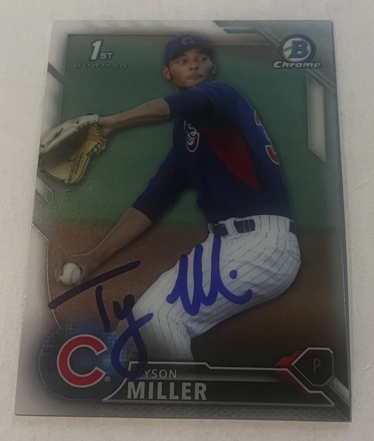 TYSON MILLER SIGNED 2016 BOWMAN DRAFT CHROME PROSPECT CARD AUTO