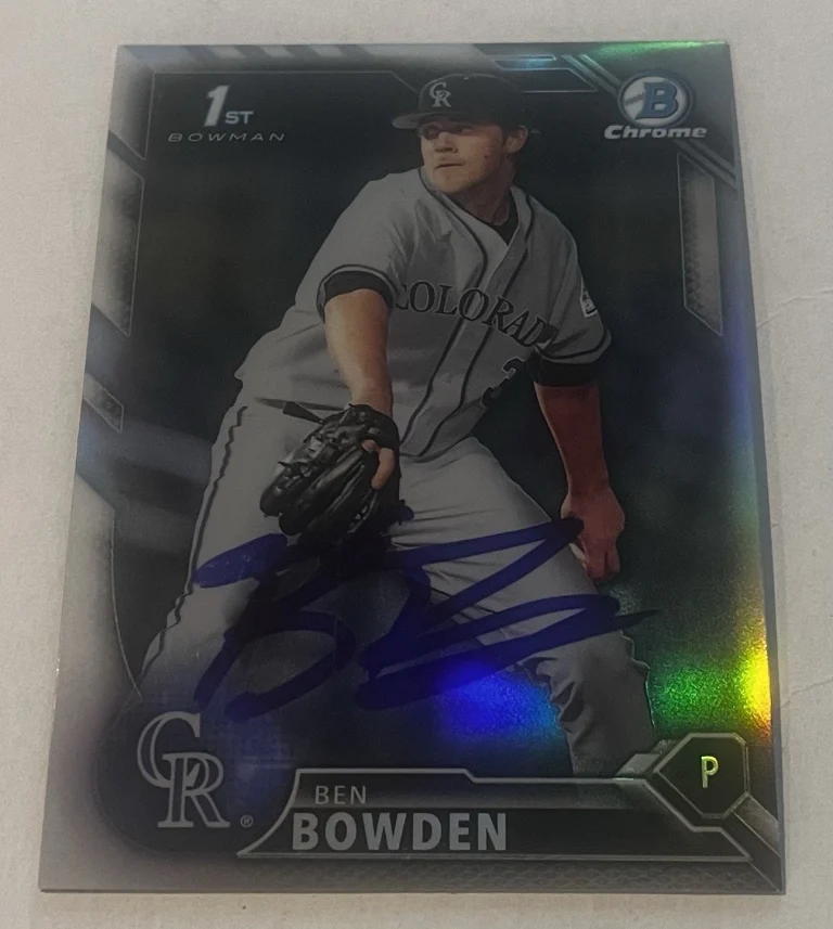BEN BOWDEN SIGNED 2016 BOWMAN DRAFT CHROME REFRACTOR PROSPECT CARD AUTO
