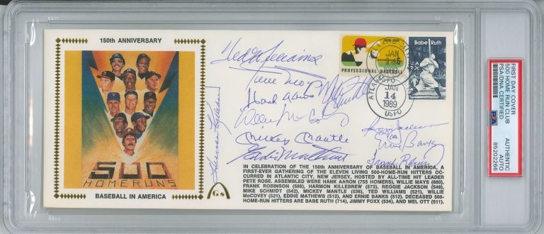 500 Home Run Club Multi Signed FDC Mantle Mays Aaron Williams PSA/DNA