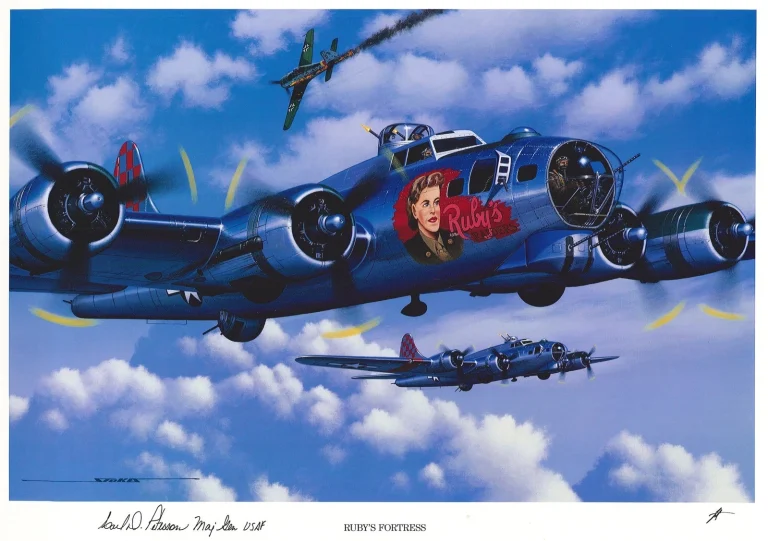 Carl Peterson Signed Ruby's Fortress Print Stan Stokes B-17 Flying Fortress