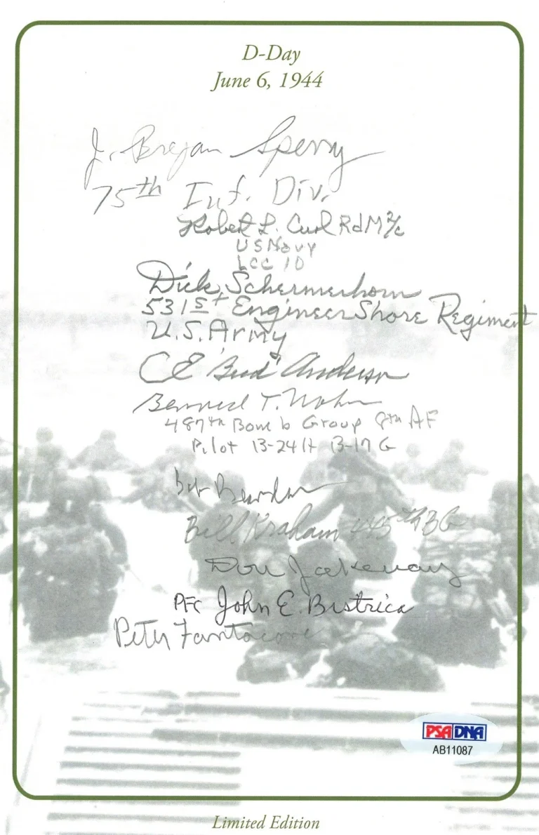 D-Day Veterans Multi Signed Bookplate PSA DNA LOA 10 WWII Veteran Autos