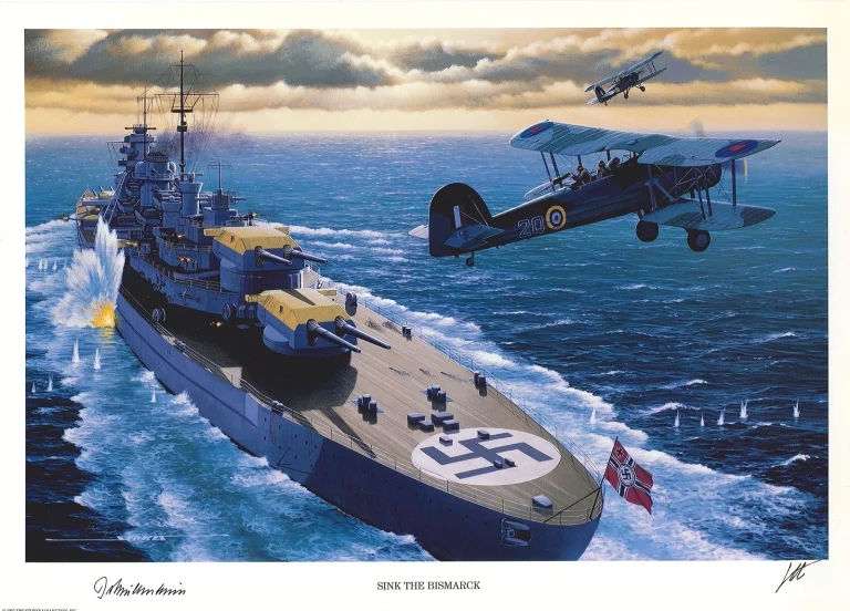 Burkard von Mullenheim Rechberg Signed Sink The Bismarck Print Stan Stokes AIV