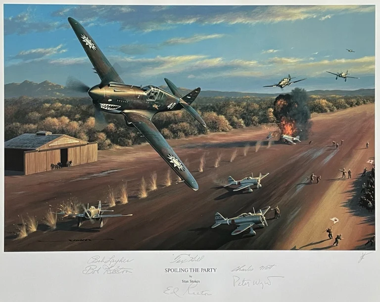 AVG Flying Tigers Signed Spoiling The Party Print x6 Autos Tex Hill Stokes