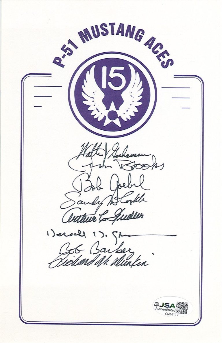 15th Air Force P-51 Mustang Aces Signed Bookplate JSA COA 8 Autos