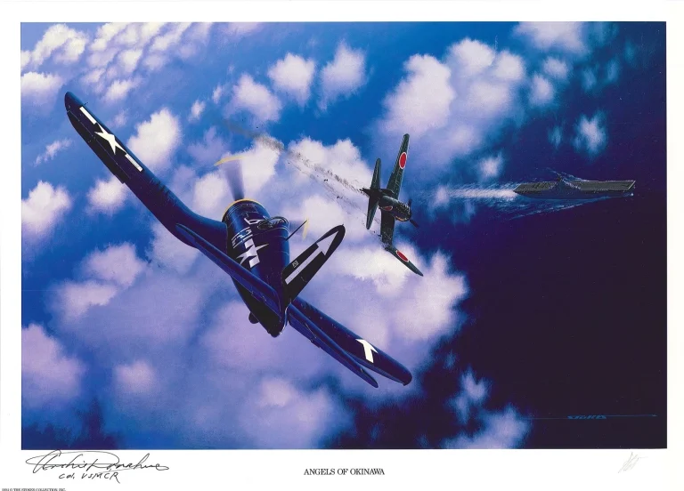 Archie Donahue Signed Angels of Okinawa Print Stan Stokes Marine Ace AIV