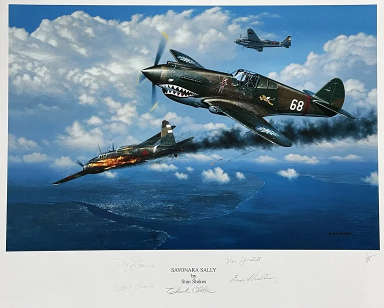AVG Flying Tigers Signed Sayonara Sally Print Stan Stokes x5 Autos WWII