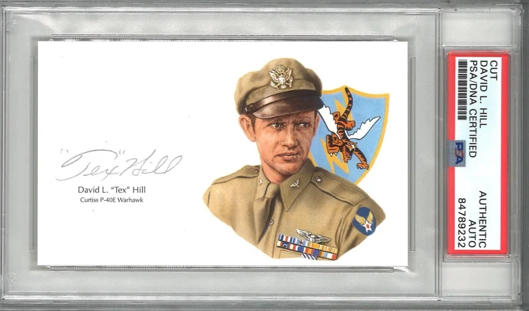 David Tex Hill Signed Cut Signature PSA/DNA Flying Tigers Ace GOE P-40E Warhawk