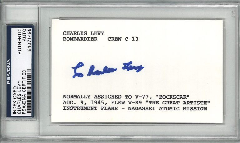 CHARLES LEVY SIGNED INDEX CARD PSA DNA 84071495 (D) BOCKSCAR C-13 CREW MEMBER