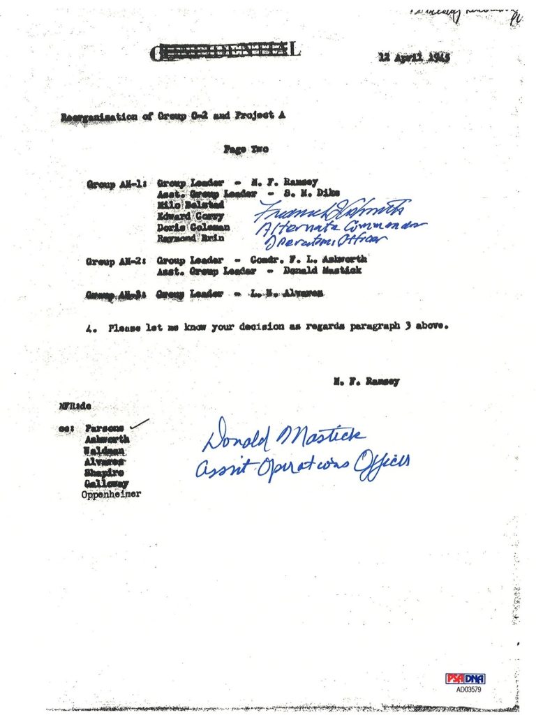 FREDERICK ASHWORTH / DON MASTICK SIGNED PROJECT ALBERTA DOCUMENT PSA DNA AD03579