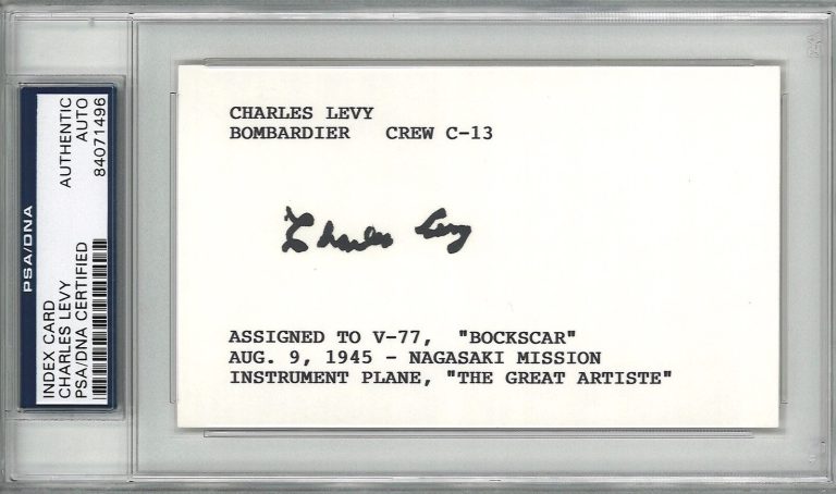 CHARLES LEVY SIGNED INDEX CARD PSA DNA 84071496 (D) BOCKSCAR C-13 CREW MEMBER