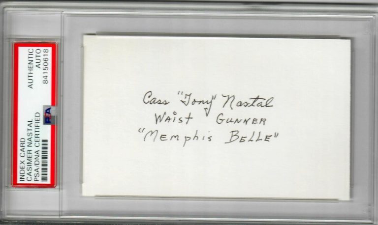 CASIMER NASTAL SIGNED INDEX CARD PSA DNA (D) WWII MEMPHIS BELLE GUNNER
