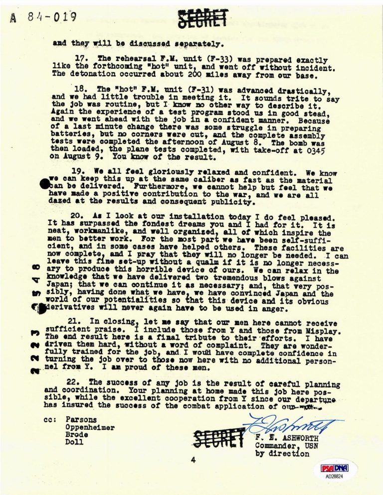 FREDERICK ASHWORTH SIGNED DOCUMENT PSA DNA AD28824 (D) WWII PROJECT ALBERTA