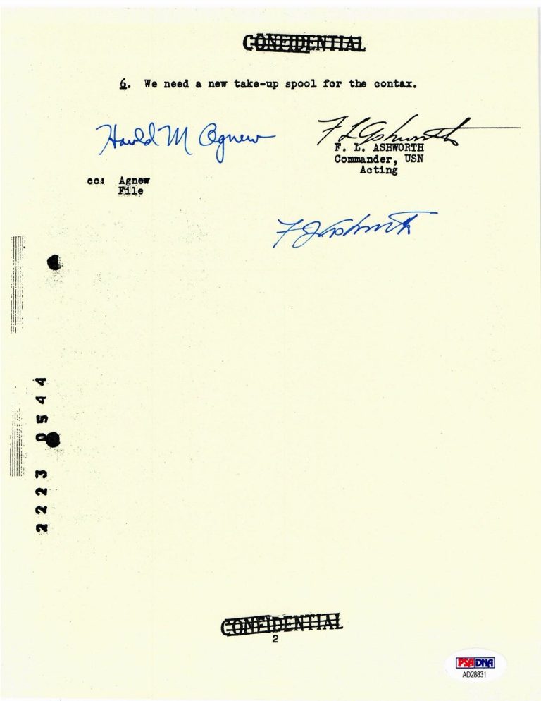 FREDERICK ASHWORTH HAROLD AGNEW SIGNED DOCUMENT PSA DNA AD28831 PROJECT ALBERTA