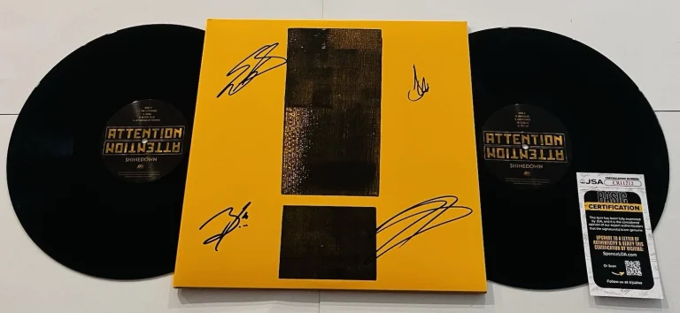 SHINEDOWN BAND SIGNED ATTENTION ATTENTION LP VINYL RECORD ALBUM BRENT +3 JSA COA