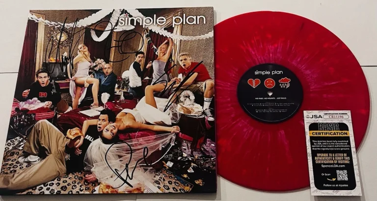SIMPLE PLAN SIGNED NO PADS NO HELMETS JUST BALLS LP VINYL RECORD ALBUM JSA COA