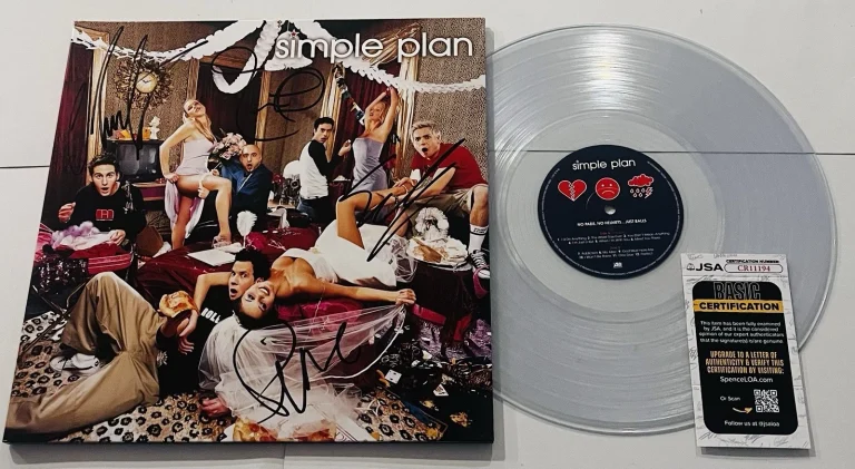 SIMPLE PLAN SIGNED NO PADS NO HELMETS JUST BALLS LP VINYL RECORD ALBUM JSA COA