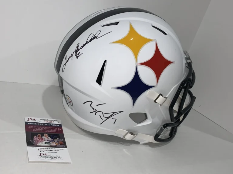 BEN ROETHLISBERGER & TERRY BRADSHAW SIGNED F/S STEELERS REP AMP HELMET JSA COA