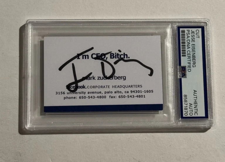 JESSE EISENBERG SIGNED MARK ZUCKERBERG BUSINESS CARD THE SOCIAL NETWORK PSA SLAB