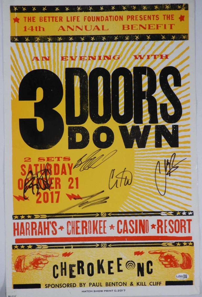 3 Door Down JSA Signed Autograph Tour Lithograph Hatch Show Print