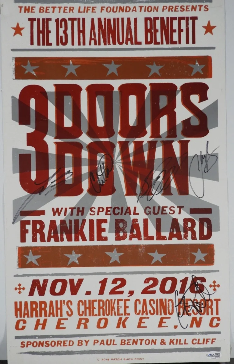 3 Door Down JSA Signed Autograph Tour Lithograph Hatch Show Print