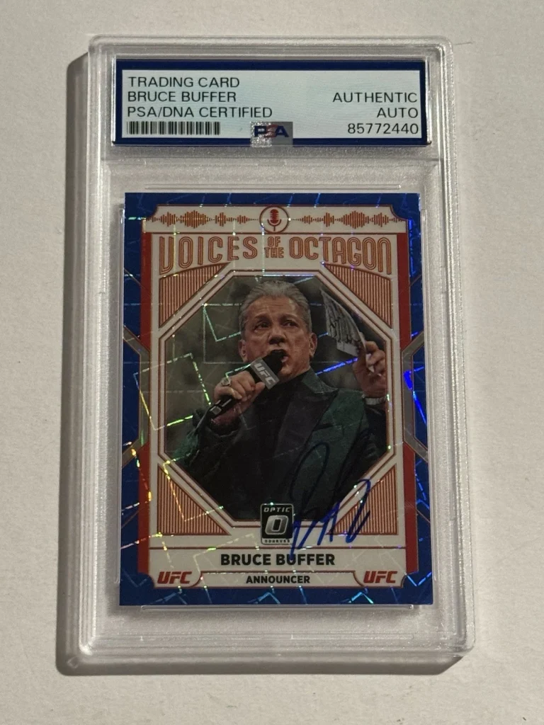 Bruce Buffer SIGNED AUTO 2022 Donruss Optic Blue Velocity Prizm #121 PSA