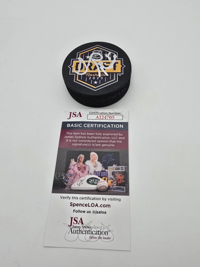David Reinbacher Signed 2023 NHL Draft Puck Montreal Canadiens JSA Autographed