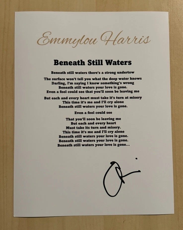 EMMYLOU HARRIS SIGNED LYRIC SHEET AUTOGRAPHED COUNTRY SINGER LEGEND RARE COA