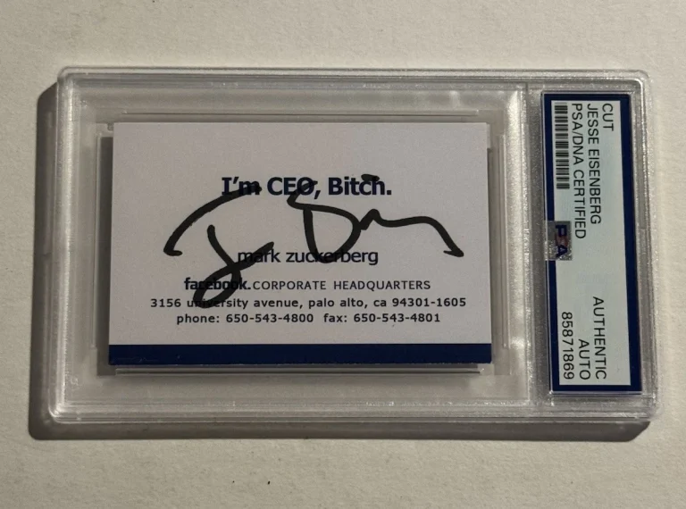 JESSE EISENBERG SIGNED MARK ZUCKERBERG BUSINESS CARD THE SOCIAL NETWORK PSA SLAB