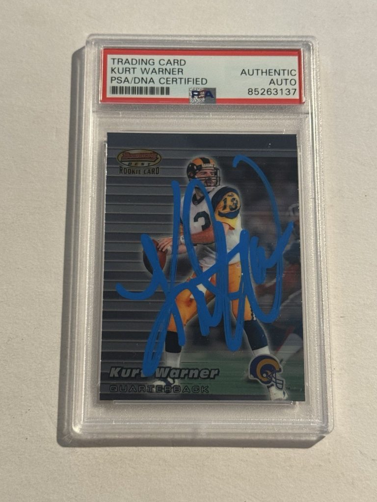 Kurt Warner Signed 1999 Bowman's Best #110 RC Rookie Blue Ink AUTO PSA/DNA