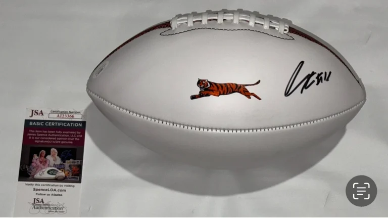 CHARLIE JONES SIGNED FOOTBALL CINCINNATI BENGALS NFL STAR PROOF JSA COA