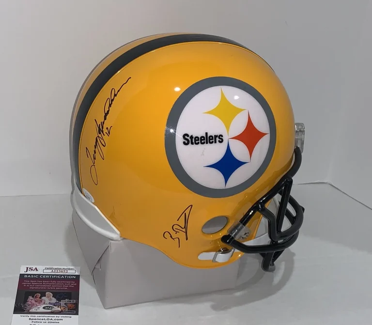 BEN ROETHLISBERGER & TERRY BRADSHAW SIGNED F/S STEELERS REPLICA HELMET JSA COA