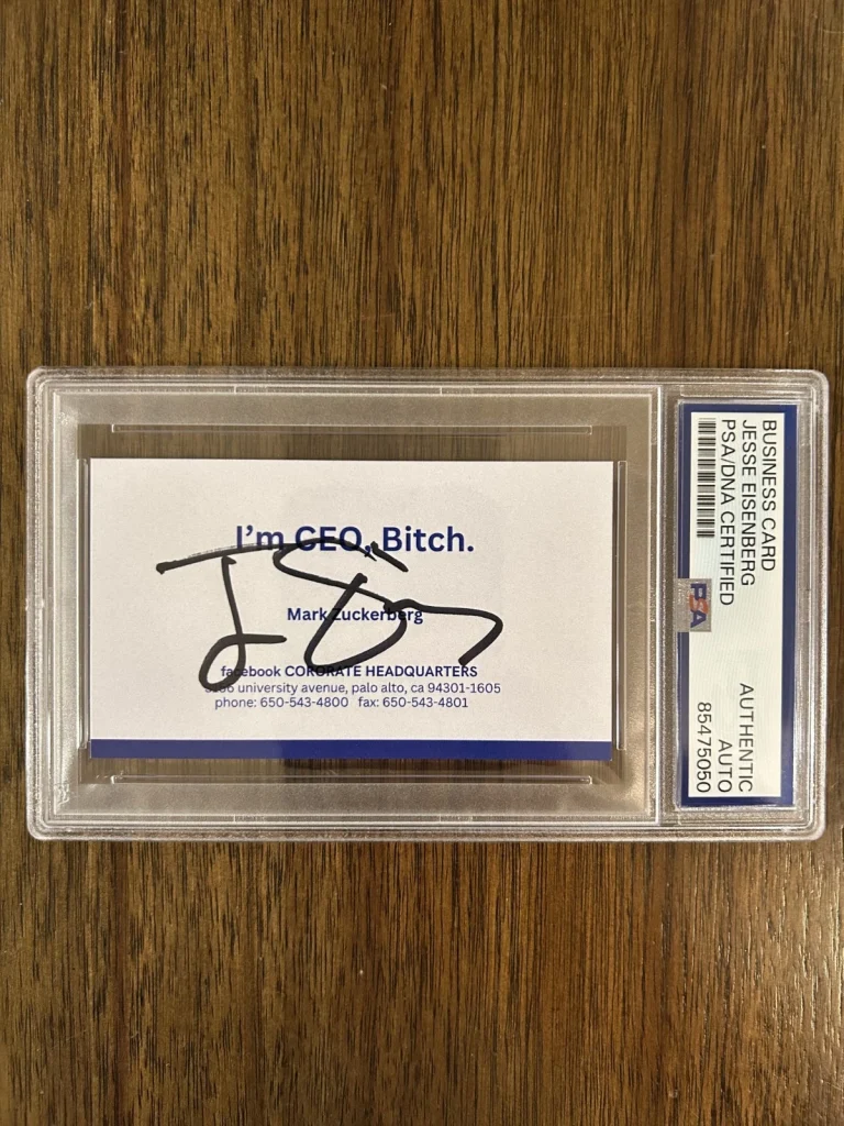 Jesse Eisenberg The Social Network Signed Facebook Business Card Mark Zuckerberg