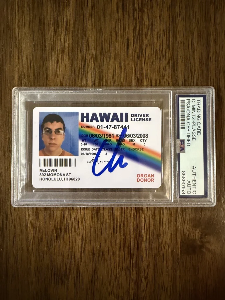 ‘Christopher Mintz-Plasse’ Signed Mclovin Fake ID License Superbad PSA Slab
