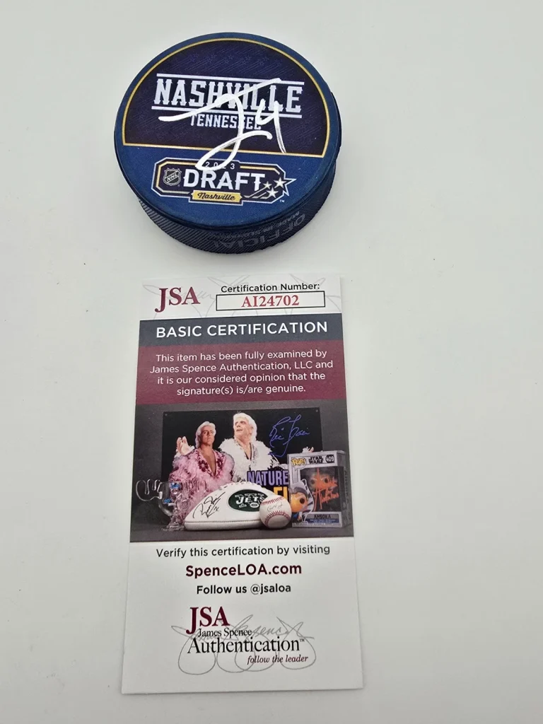 Theo Lindstein Signed 2023 NHL Draft Puck St Louis Blues JSA COA Autographed