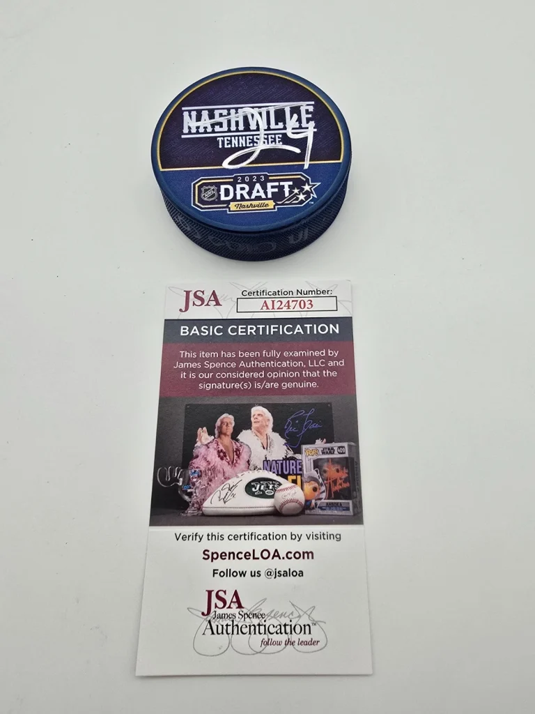 Theo Lindstein Signed 2023 NHL Draft Puck St Louis Blues JSA COA Autographed