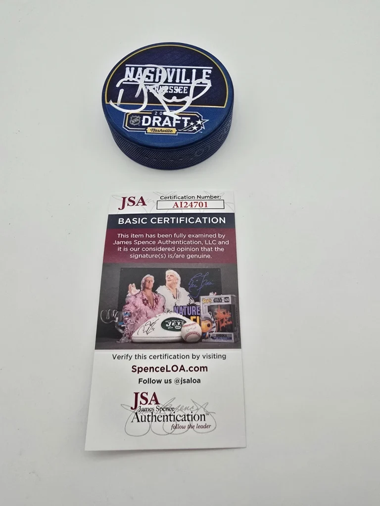 David Reinbacher Signed 2023 NHL Draft Puck Montreal Canadiens JSA Autographed