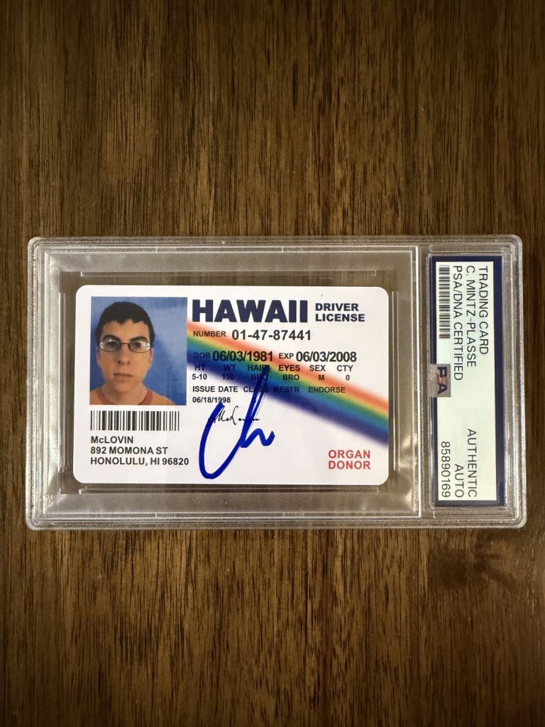 ‘Christopher Mintz-Plasse’ Signed Mclovin Fake ID License Superbad PSA Slab