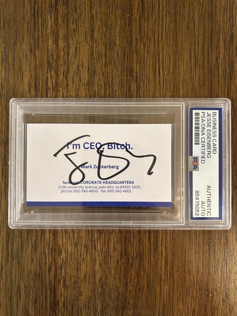 Jesse Eisenberg The Social Network Signed Facebook Business Card Mark Zuckerberg